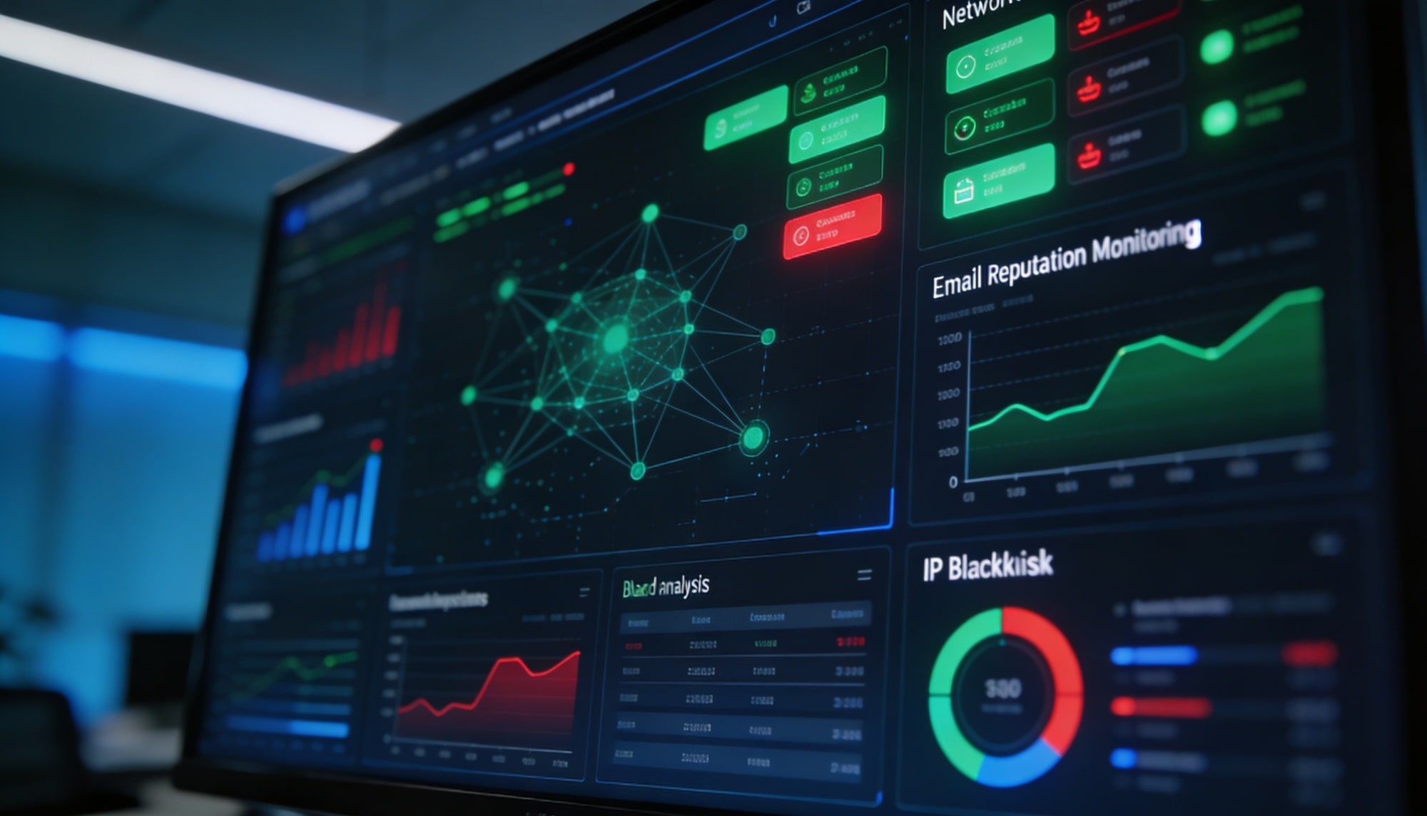 Tableau de bord d'analyse de réputation IP et vérification de listes noires email