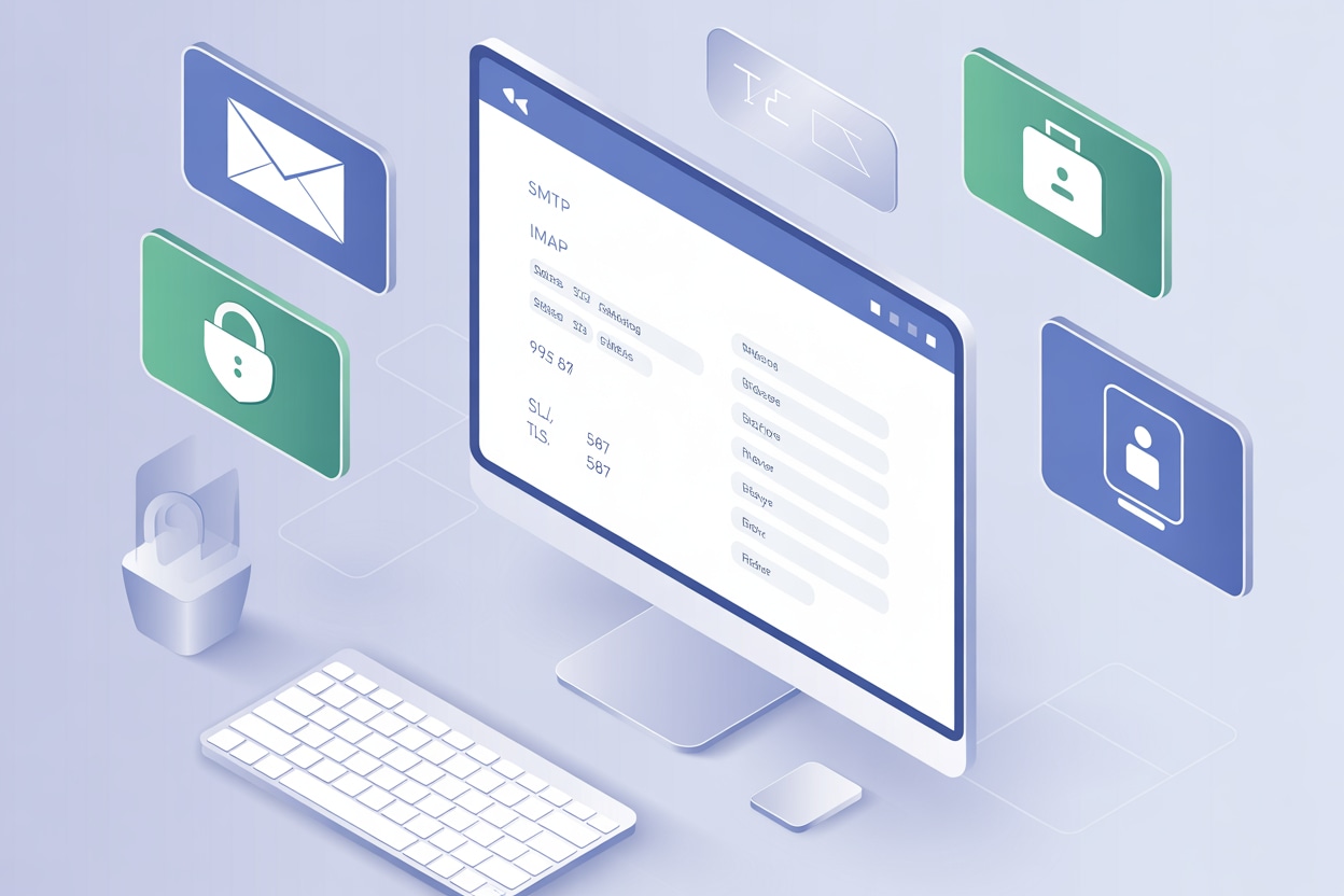 Configuration serveur email SMTP IMAP avec paramètres de sécurité et authentification