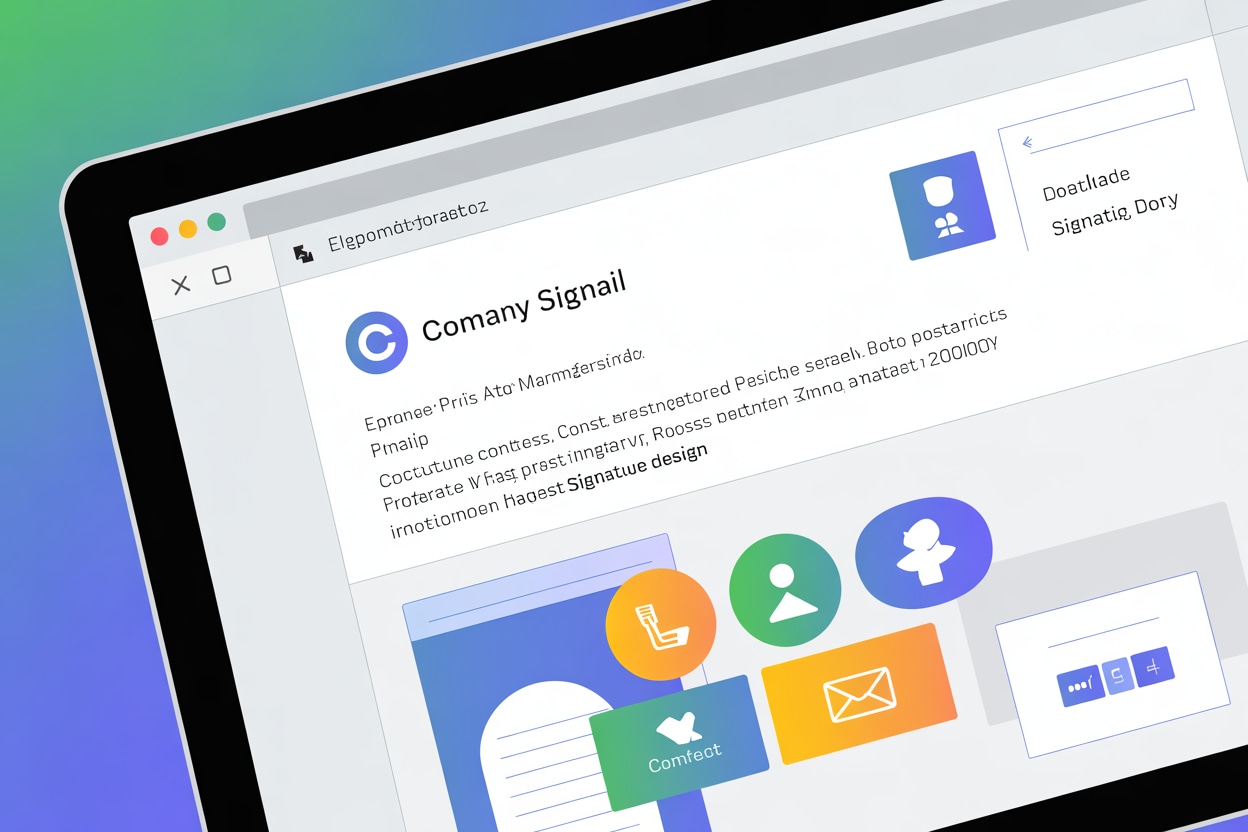 Exemple de signature email professionnelle optimisée avec logo, informations de contact structurées et éléments visuels cohérents