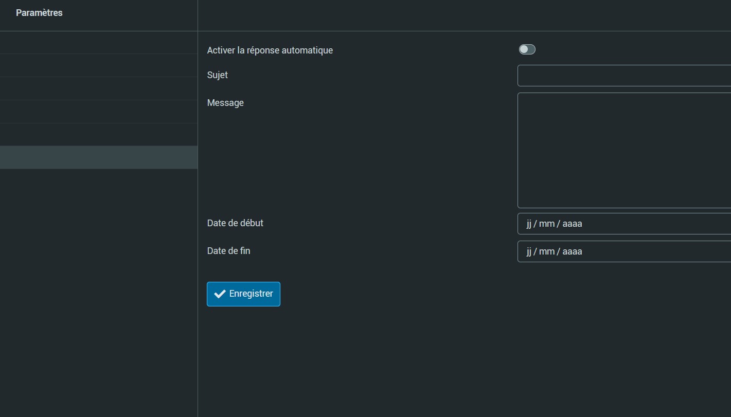 Configuration de la messagerie automatique d'absence avec dates de début et de fin