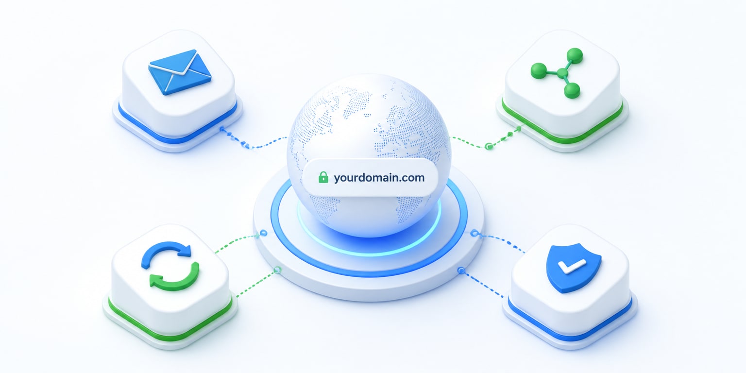 Services inclus dans un nom de domaine : email professionnel, DNS, redirections et protection des données