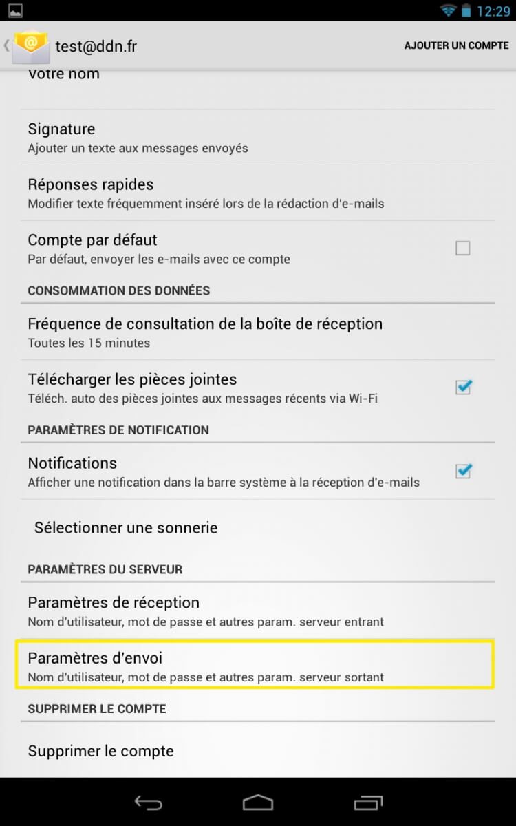 Configuration SMTP sous android 2