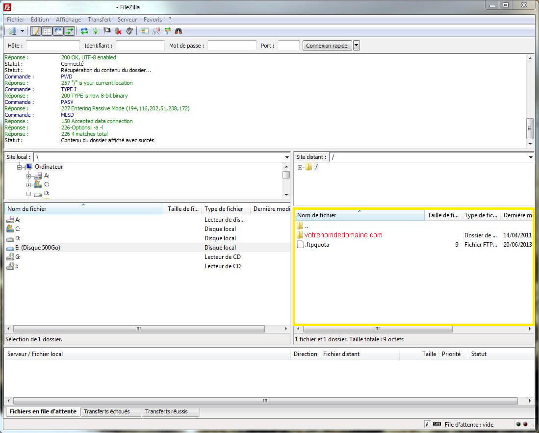 Mise en ligne site internet filezilla connecte