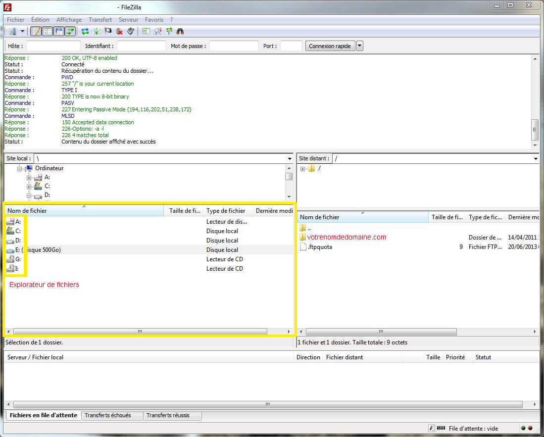 Mise en ligne site internet filezilla explorateur PC